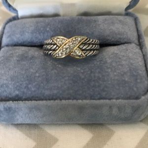 Silver rope ring with crystal and gold accents